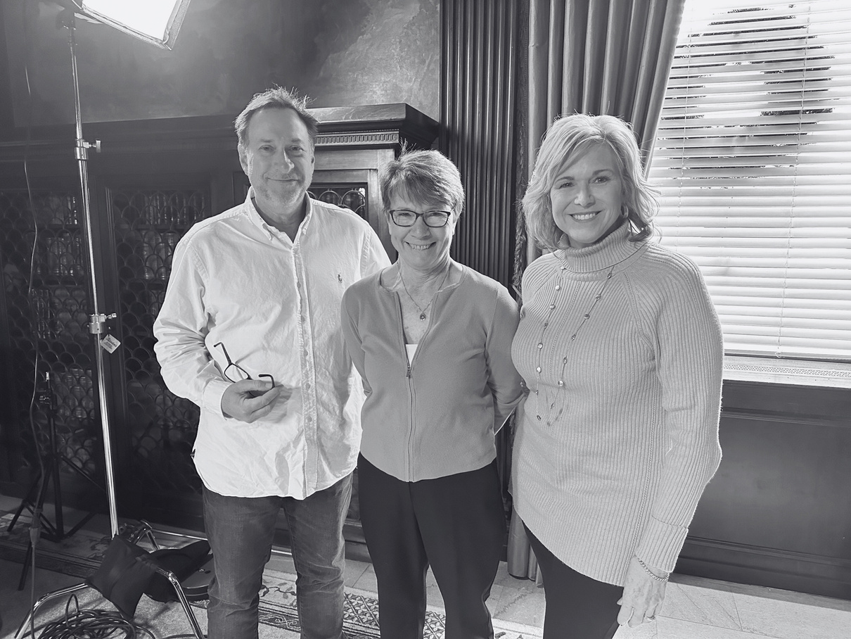 Journalist Marianne Banister, filmmaker Stanley Preston and investigative journalist Jane Miller on the set of filming Baltimore 100 Years.